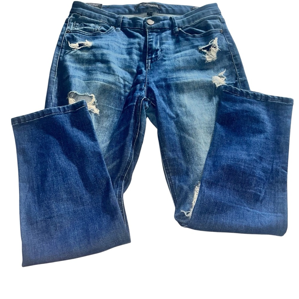 Blue Boyfriend Jeans with Distressed Details